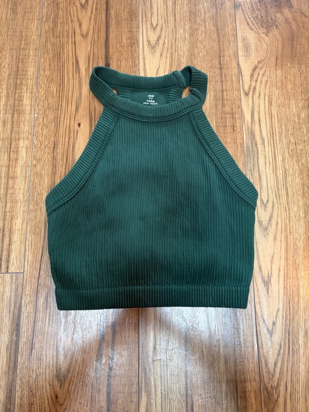 aerie Ribbed High-Neck Crop Tank - Deep Green
